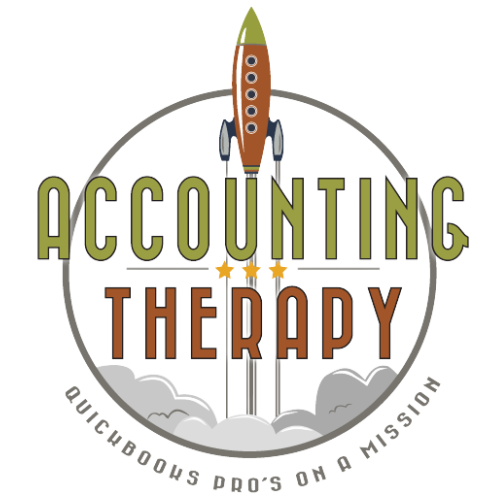 PNG Logo for Accounting Therapy with a rocket ship and text on a white background