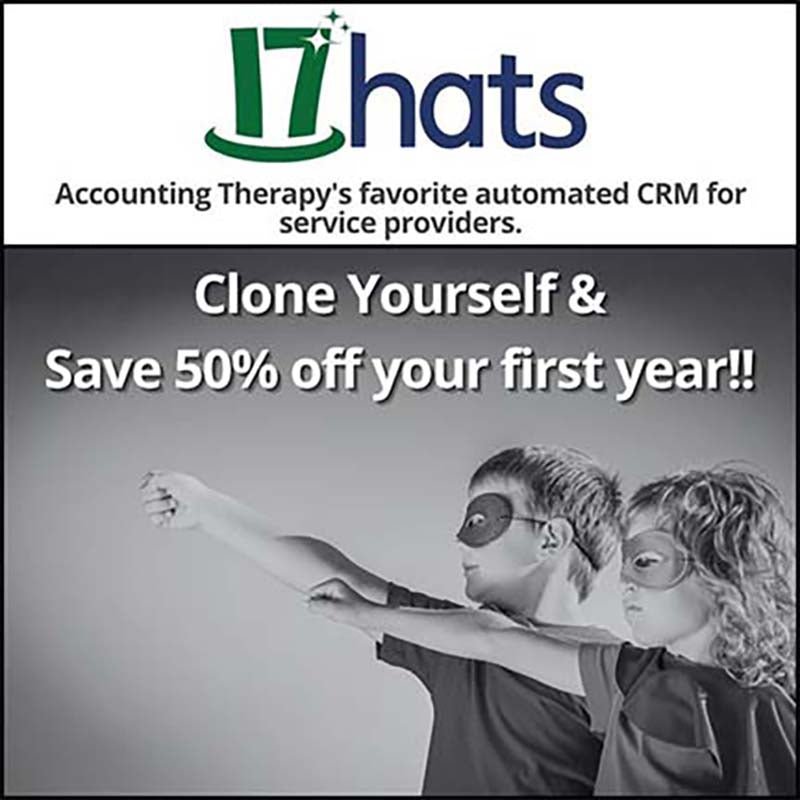 17hats affiliate graphic promoting CRM and business management platform for organizing clients, projects, and workflows